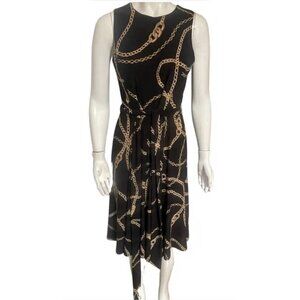Lauren Ralph Lauren Black Maxi Dress Equestrian Gold Chain Print Sleeveless Sz 4